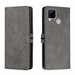 For Realme C15 Stitching Style 2-Color Cow Texture Horizontal Flip PU Leather Case with Holder & Card Slot & Lanyard(Gray)