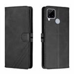 For Realme C15 Stitching Style 2-Color Cow Texture Horizontal Flip PU Leather Case with Holder & Card Slot & Lanyard(Black)