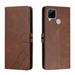 For Realme C15 Stitching Style 2-Color Cow Texture Horizontal Flip PU Leather Case with Holder & Card Slot & Lanyard(Brown)