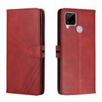 For Realme C15 Stitching Style 2-Color Cow Texture Horizontal Flip PU Leather Case with Holder & Card Slot & Lanyard(Red)