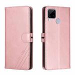 For Realme C15 Stitching Style 2-Color Cow Texture Horizontal Flip PU Leather Case with Holder & Card Slot & Lanyard(Rose Gold)