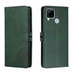 For Realme C15 Stitching Style 2-Color Cow Texture Horizontal Flip PU Leather Case with Holder & Card Slot & Lanyard(Green)