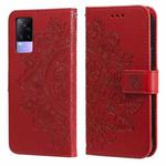 For vivo V21 4G / V21 5G 7-petal Flowers Embossing Pattern Horizontal Flip PU Leather Case with Holder & Card Slots & Wallet & Photo Frame(Red)