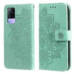 For vivo V21 4G / V21 5G 7-petal Flowers Embossing Pattern Horizontal Flip PU Leather Case with Holder & Card Slots & Wallet & Photo Frame(Green)