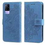 For vivo V21 4G / V21 5G 7-petal Flowers Embossing Pattern Horizontal Flip PU Leather Case with Holder & Card Slots & Wallet & Photo Frame(Blue)