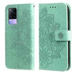 For vivo V21e 7-petal Flowers Embossing Pattern Horizontal Flip PU Leather Case with Holder & Card Slots & Wallet & Photo Frame(Green)