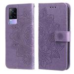 For vivo V21e 7-petal Flowers Embossing Pattern Horizontal Flip PU Leather Case with Holder & Card Slots & Wallet & Photo Frame(Light Purple)