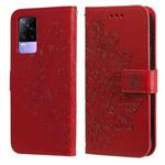 For vivo Y73 2021 7-petal Flowers Embossing Pattern Horizontal Flip PU Leather Case with Holder & Card Slots & Wallet & Photo Frame(Red)