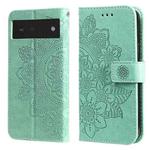 For Google Pixel 6 7-petal Flowers Embossing Pattern Horizontal Flip PU Leather Case with Holder & Card Slots & Wallet & Photo Frame(Green)