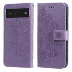 For Google Pixel 6 7-petal Flowers Embossing Pattern Horizontal Flip PU Leather Case with Holder & Card Slots & Wallet & Photo Frame(Light Purple)