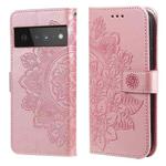For Google Pixel 6 Pro 7-petal Flowers Embossing Pattern Horizontal Flip PU Leather Case with Holder & Card Slots & Wallet & Photo Frame(Rose Gold)