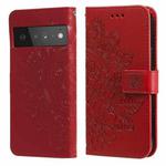 For Google Pixel 6 Pro 7-petal Flowers Embossing Pattern Horizontal Flip PU Leather Case with Holder & Card Slots & Wallet & Photo Frame(Red)