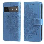 For Google Pixel 6 Pro 7-petal Flowers Embossing Pattern Horizontal Flip PU Leather Case with Holder & Card Slots & Wallet & Photo Frame(Blue)