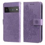 For Google Pixel 6 Pro 7-petal Flowers Embossing Pattern Horizontal Flip PU Leather Case with Holder & Card Slots & Wallet & Photo Frame(Light Purple)
