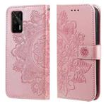 For OPPO Realme GT 5G 7-petal Flowers Embossing Pattern Horizontal Flip PU Leather Case with Holder & Card Slots & Wallet & Photo Frame(Rose Gold)