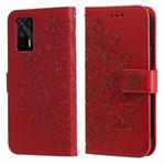 For OPPO Realme GT 5G 7-petal Flowers Embossing Pattern Horizontal Flip PU Leather Case with Holder & Card Slots & Wallet & Photo Frame(Red)