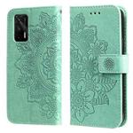 For OPPO Realme GT 5G 7-petal Flowers Embossing Pattern Horizontal Flip PU Leather Case with Holder & Card Slots & Wallet & Photo Frame(Green)
