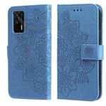 For OPPO Realme GT 5G 7-petal Flowers Embossing Pattern Horizontal Flip PU Leather Case with Holder & Card Slots & Wallet & Photo Frame(Blue)
