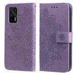 For OPPO Realme GT 5G 7-petal Flowers Embossing Pattern Horizontal Flip PU Leather Case with Holder & Card Slots & Wallet & Photo Frame(Light Purple)