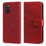 For Samsung Galaxy A03s 7-petal Flowers Embossing Pattern Horizontal Flip PU Leather Case with Holder & Card Slots & Wallet & Photo Frame(Red)