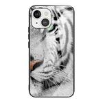 For iPhone 13 Tempered Glass + TPU Border Protective Case(White Tiger)