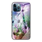 For iPhone 13 Pro Tempered Glass + TPU Border Protective Case (Flowers)
