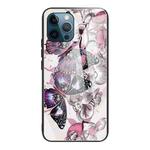 For iPhone 13 Pro Tempered Glass + TPU Border Protective Case (Flowers and Butterflies)