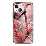 For iPhone 13 Colorful Painted Glass Shockproof Protective Case(Flower)