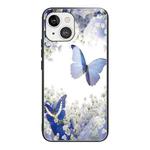 For iPhone 13 mini Colorful Painted Glass Shockproof Protective Case (Flowers and Butterflies)