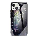 For iPhone 13 mini Colorful Painted Glass Shockproof Protective Case (Feather)