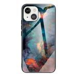 For iPhone 13 mini Colorful Painted Glass Shockproof Protective Case (Clouds)