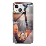 For iPhone 13 mini Colorful Painted Glass Shockproof Protective Case (Lion)