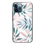 For iPhone 13 Pro Colorful Painted Glass Shockproof Protective Case (Leaves)