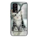 Colorful Painted Glass Shockproof Protective Case For OnePlus Nord 2 5G(Cute Cat)
