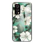 Colorful Painted Glass Shockproof Protective Case For OnePlus Nord 2 5G(White Flower)