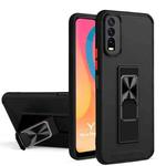 For vivo Y20 Dual-color Skin Feel TPU + PC Magnetic Shockproof Case with Invisible Holder(Black)