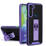 For Motorola Moto G8 Power Dual-color Skin Feel TPU + PC Magnetic Shockproof Case with Invisible Holder(Purple)