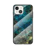 Marble Pattern Glass + TPU Protective Case For iPhone 13 mini(Emerald)