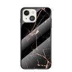 Marble Pattern Glass + TPU Protective Case For iPhone 13 mini(Golden Black)