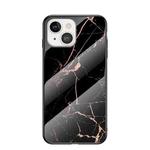 Marble Pattern Glass + TPU Protective Case For iPhone 13(Golden Black)