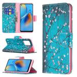 For OPPO A74 4G / F19 4G Colored Drawing Pattern Horizontal Flip Leather Case with Holder & Card Slots & Wallet(Plum Blossom)