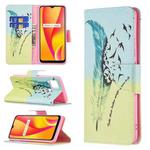 For OPPO Realme C15 / C12 / C25 Colored Drawing Pattern Horizontal Flip Leather Case with Holder & Card Slots & Wallet(Feather)