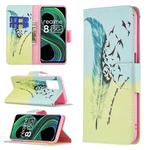 For OPPO Realme 8 5G / Realme V13 Colored Drawing Pattern Horizontal Flip Leather Case with Holder & Card Slots & Wallet(Feather)