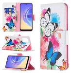 For vivo V21e 4G Colored Drawing Pattern Horizontal Flip Leather Case with Holder & Card Slots & Wallet(Butterflies)