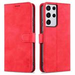 For Samsung Galaxy S21 Ultra 5G AZNS Skin Feel Calf Texture Horizontal Flip Leather Case with Card Slots & Holder & Wallet(Red)