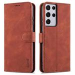 For Samsung Galaxy S21 Ultra 5G AZNS Skin Feel Calf Texture Horizontal Flip Leather Case with Card Slots & Holder & Wallet(Brown)