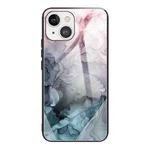 For iPhone 13 Abstract Marble Pattern Glass Protective Case(Abstract Light Pink)