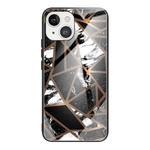 For iPhone 13 Abstract Marble Pattern Glass Protective Case(Rhombus Black)