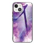 For iPhone 13 mini Abstract Marble Pattern Glass Protective Case (Abstract Purple)