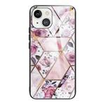 For iPhone 13 mini Abstract Marble Pattern Glass Protective Case (Rhombus Rose)
